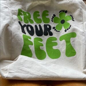 White Tote Bag with Green and Black Print